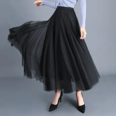 2024 Mesh Pleated Skirt Mid Length Slim Fit Brown — feature 14