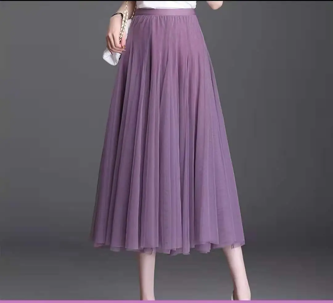 2024 Mesh Pleated Skirt Mid Length Slim Fit Brown - Image 2