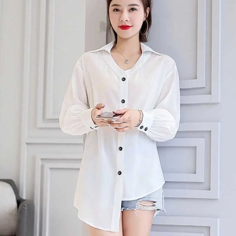 Red Chiffon Belted Shirt for Women 2024 Spring - Image 4
