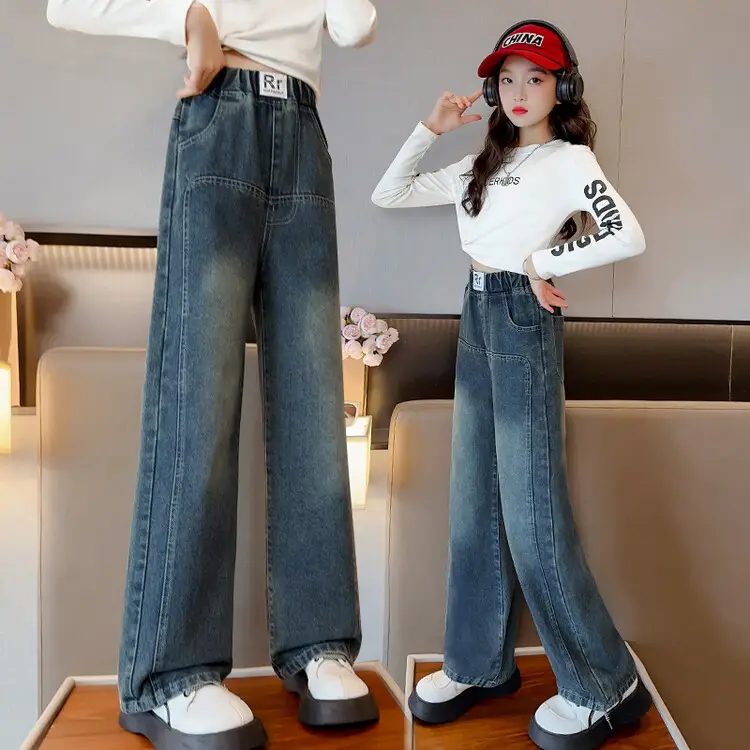 Girls Wide Leg Pants Grey Sweatpants Spring Autumn 2024 - Image 10