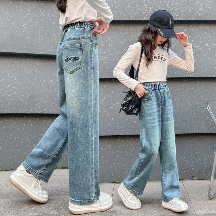 Girls Wide Leg Pants Grey Sweatpants Spring Autumn 2024 - Image 2