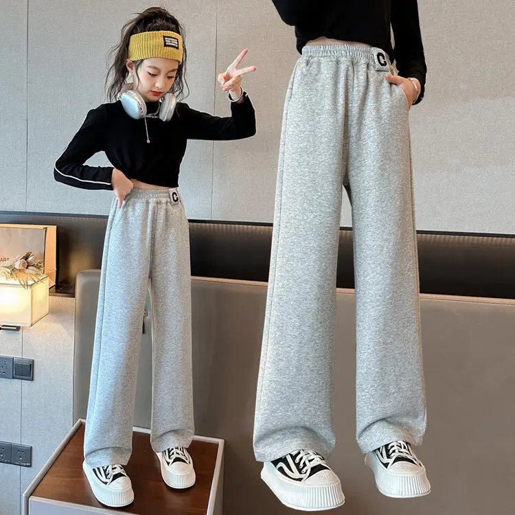 Girls Wide Leg Pants Grey Sweatpants Spring Autumn 2024 - Image 20