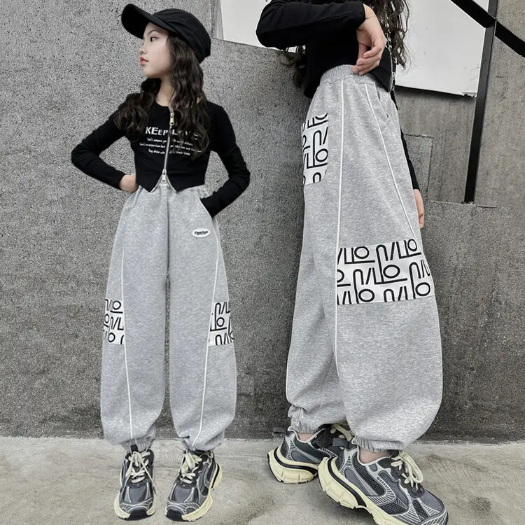 Girls Wide Leg Pants Grey Sweatpants Spring Autumn 2024 - Image 22
