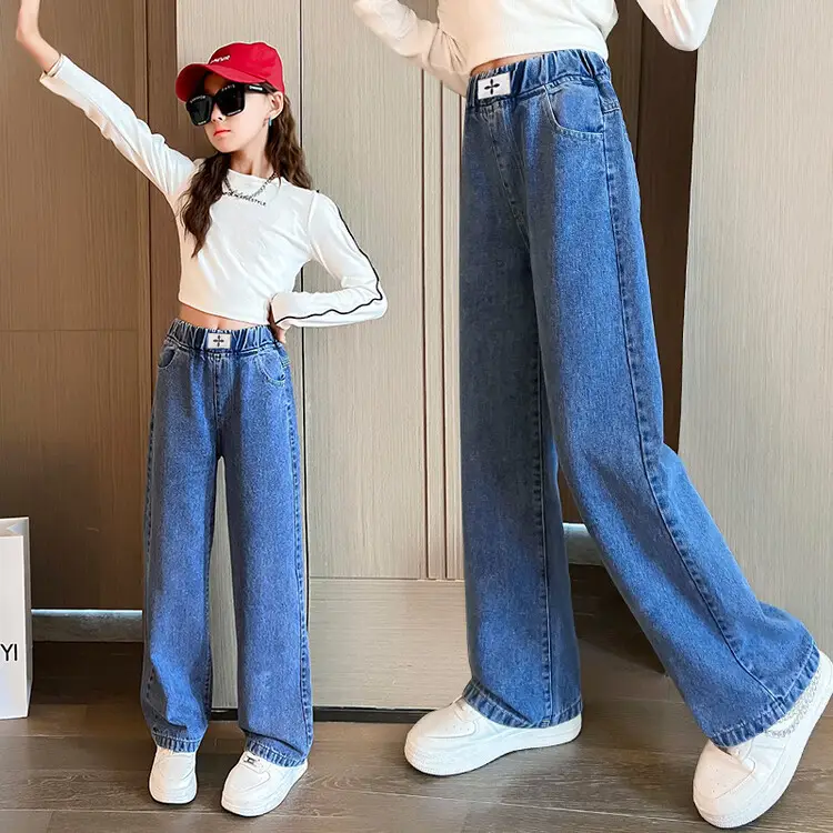 Girls Wide Leg Pants Grey Sweatpants Spring Autumn 2024 - Image 4