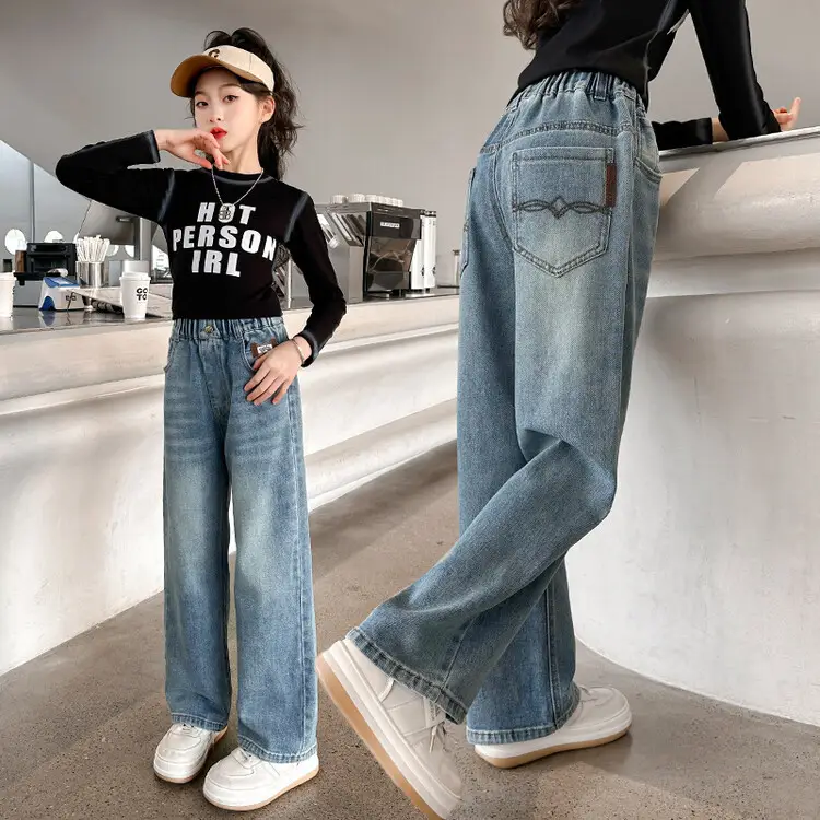 Girls Wide Leg Pants Grey Sweatpants Spring Autumn 2024 - Image 7