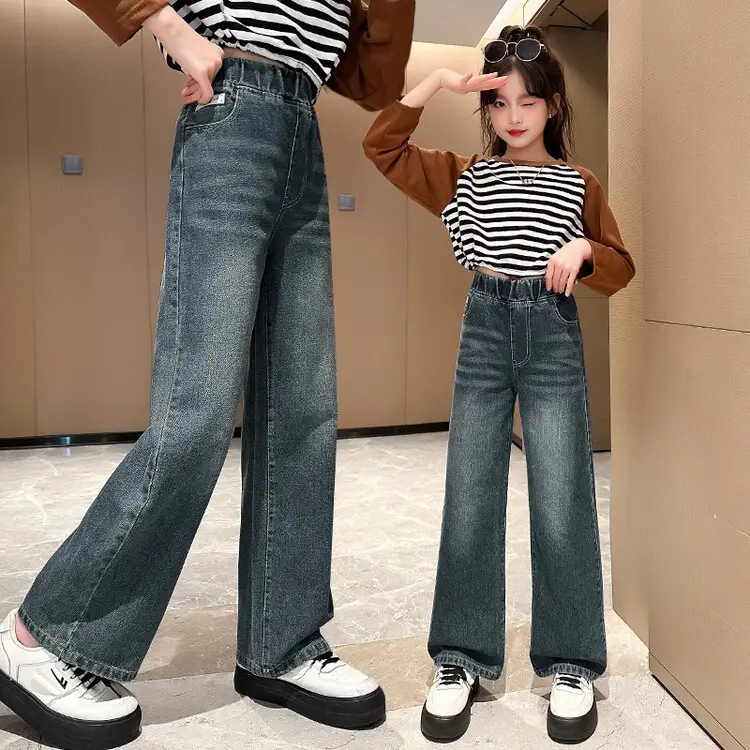 Girls Wide Leg Pants Grey Sweatpants Spring Autumn 2024 - Image 9