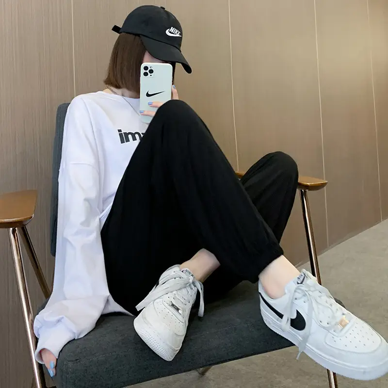 Women Grey Sports Pants Slimming Casual Summer Wear