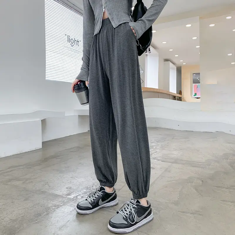 Women Grey Sports Pants Slimming Casual Summer Wear