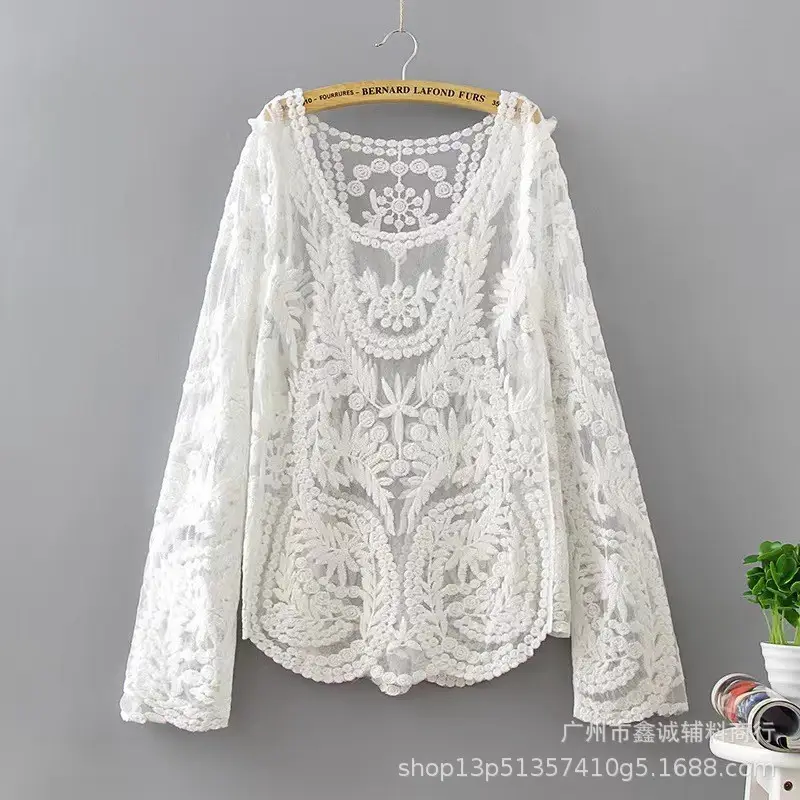 White Lace Mid-Length Seaside Cardigan Jacket - Image 2