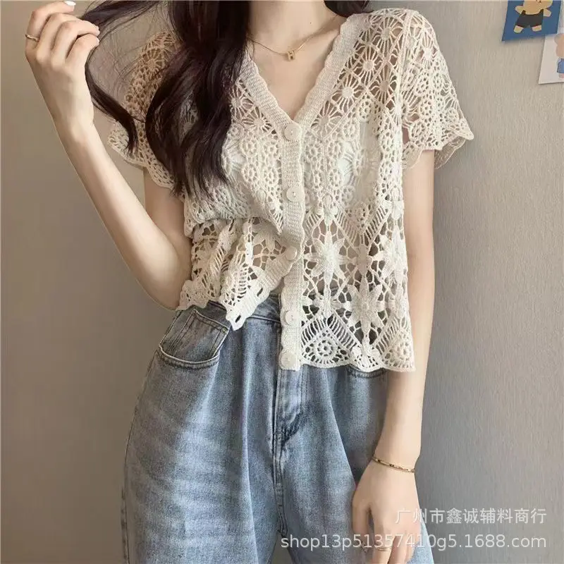 White Lace Mid-Length Seaside Cardigan Jacket - Image 20
