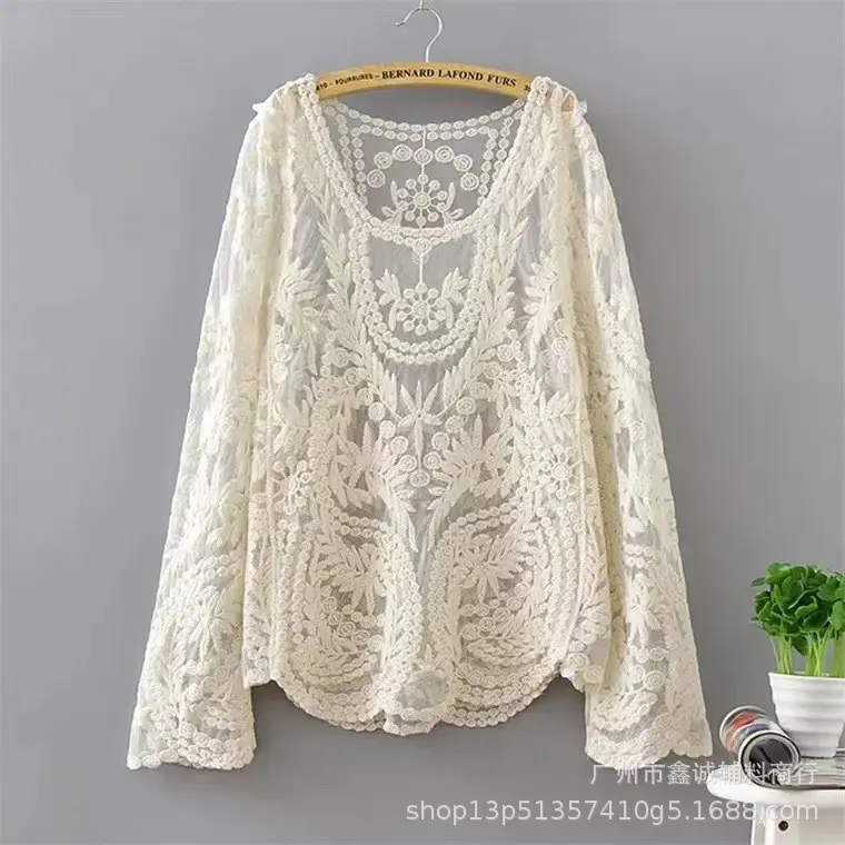 White Lace Mid-Length Seaside Cardigan Jacket - Image 3