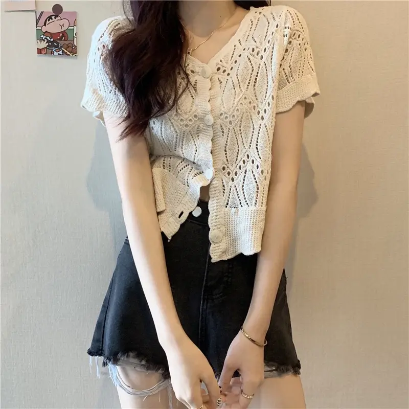 White Lace Mid-Length Seaside Cardigan Jacket - Image 7