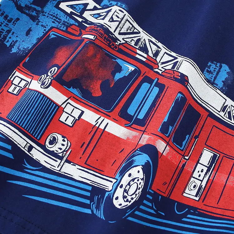Kids Fire Engine T-Shirt Navy Blue Medium - Image 3