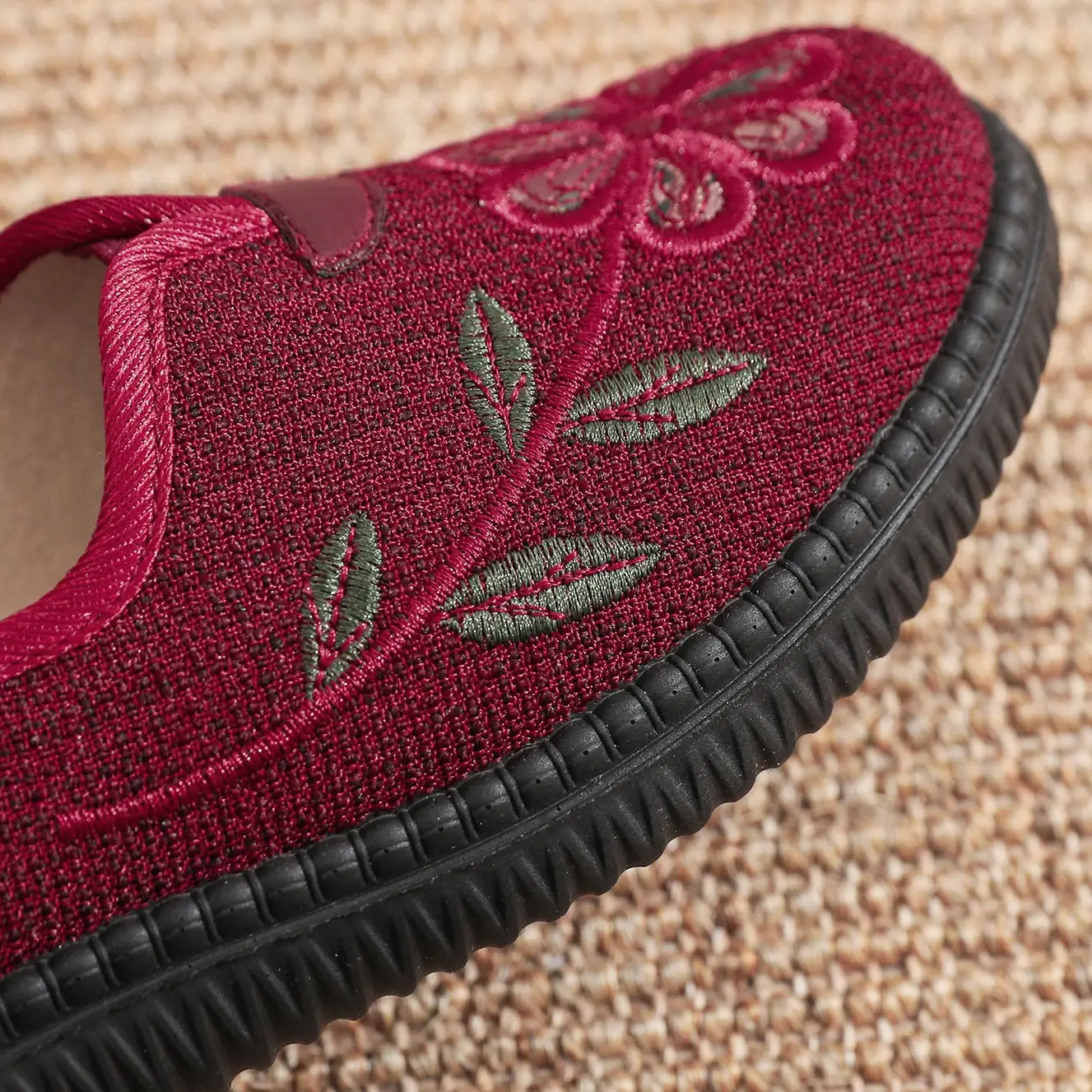 Women's Red Embroidered Flat Heeled Loafers - Image 6