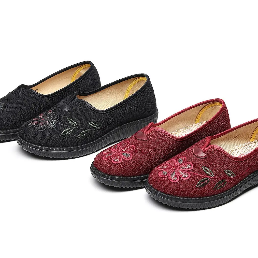 Women's Red Embroidered Flat Heeled Loafers - Image 7