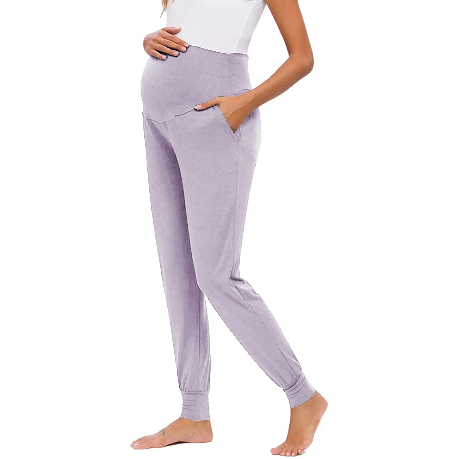 Women's New Maternity Yoga Pants Light Purple - Image 15