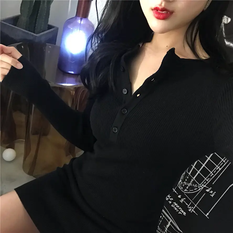 Black Long Sleeve Knitted Shirt with Graphic Print - Image 6