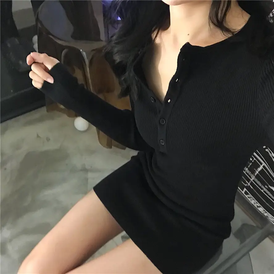 Black Long Sleeve Knitted Shirt with Graphic Print — feature 11