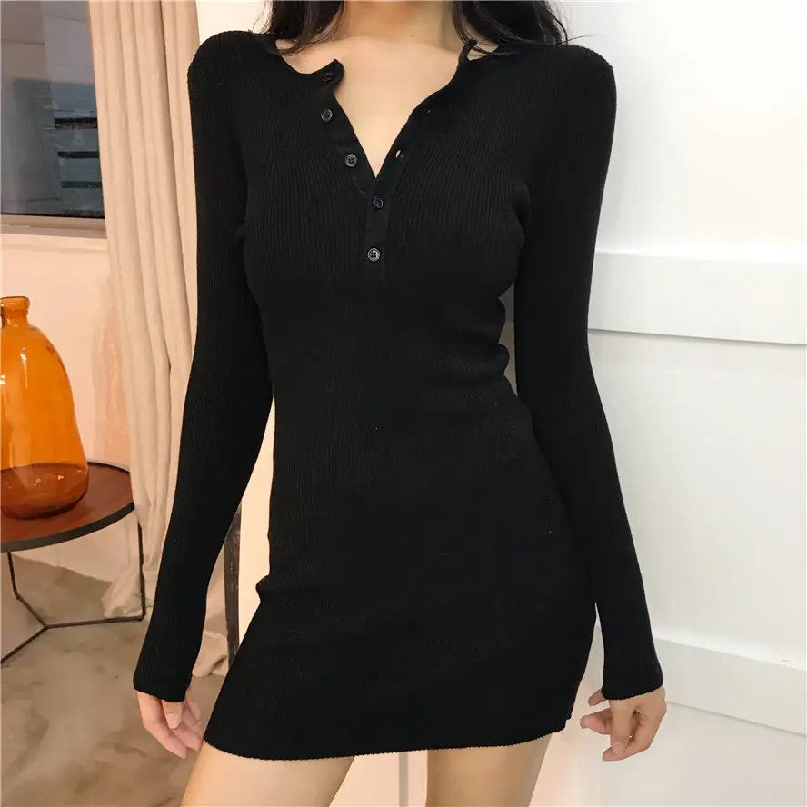 Black Long Sleeve Knitted Shirt with Graphic Print — feature 12