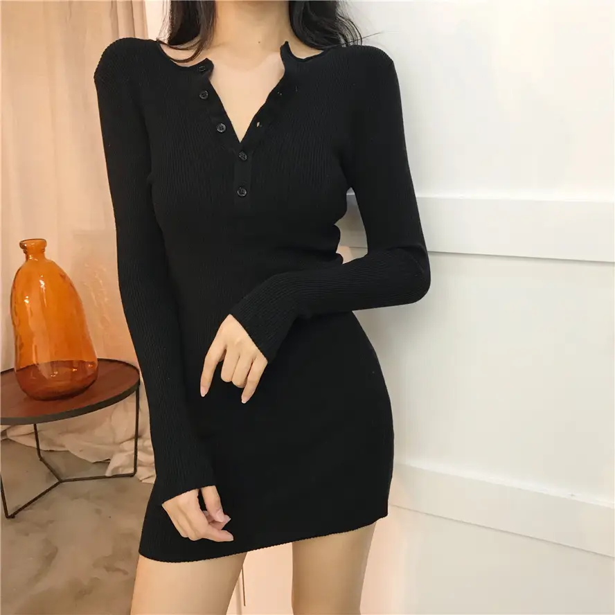 Black Long Sleeve Knitted Shirt with Graphic Print — feature 13