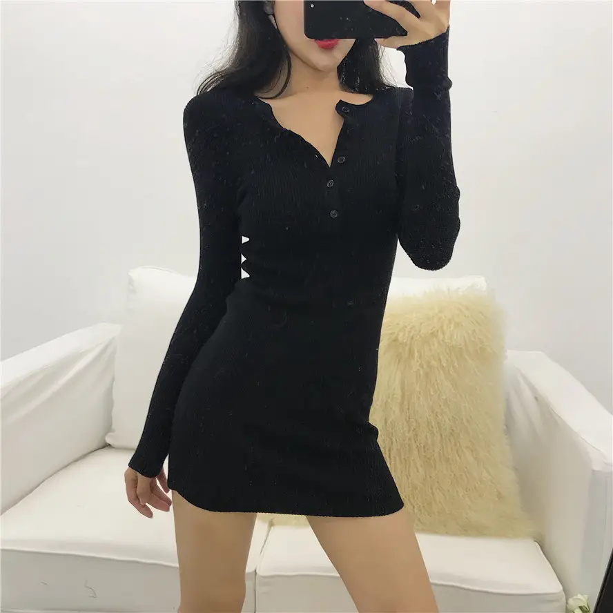 Black Long Sleeve Knitted Shirt with Graphic Print — feature 16