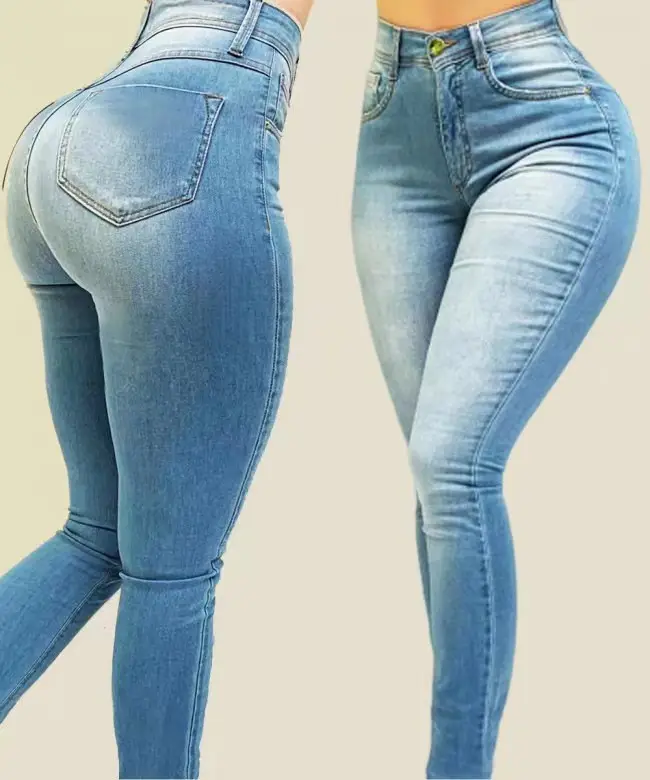 Women Slim Stretch Jeans Pencil Pants Blue
