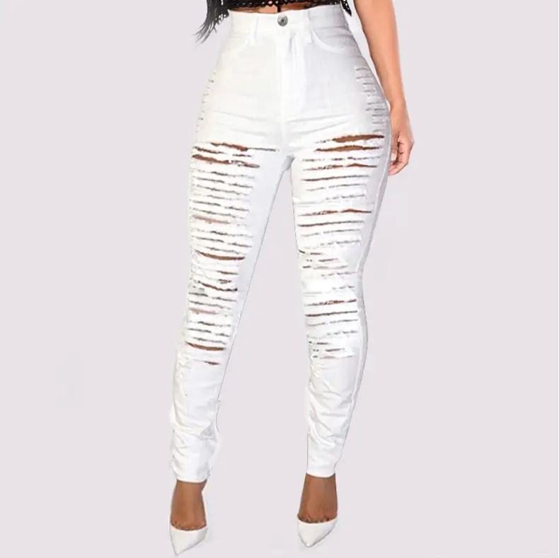 Black Mesh Top & White Ripped Skinny Pants Set - Image 6