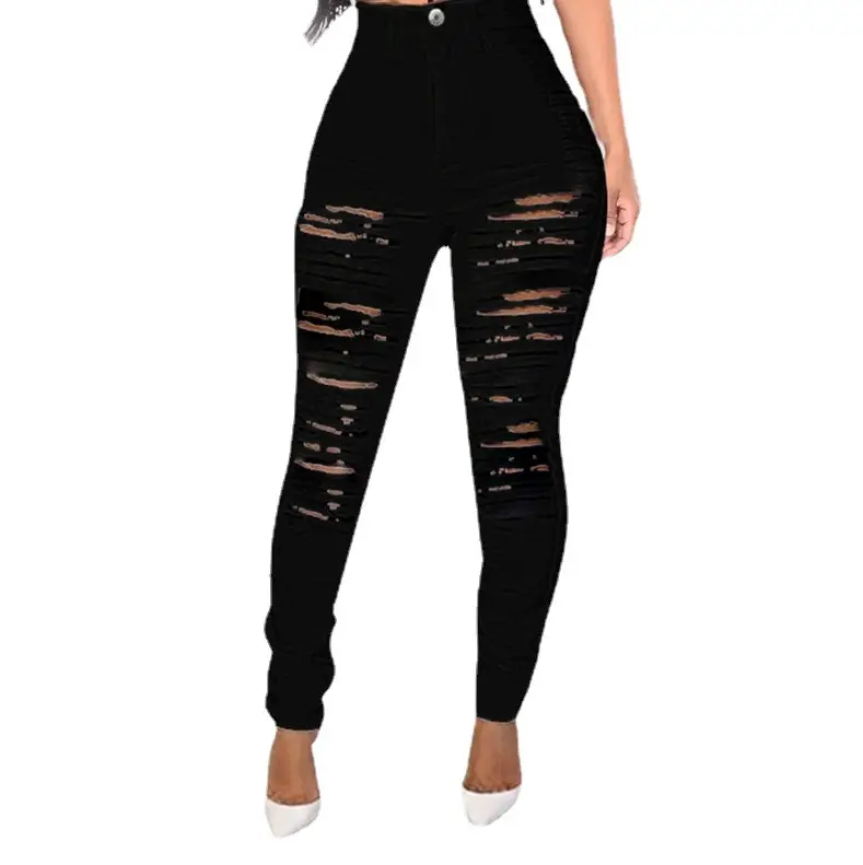 Black Mesh Top & White Ripped Skinny Pants Set - Image 7