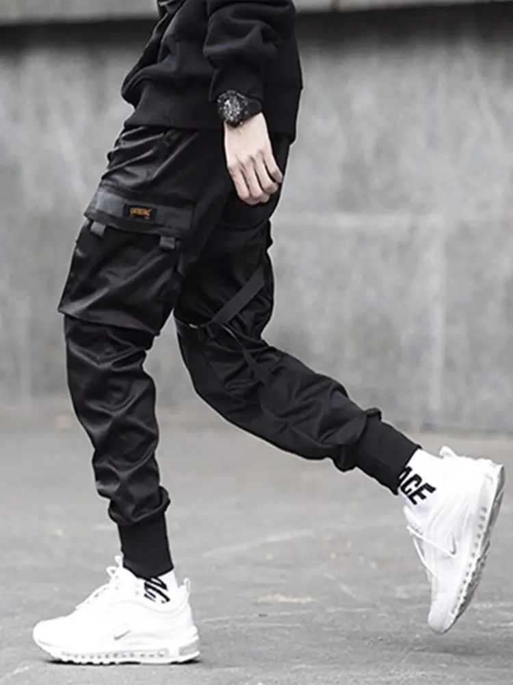 Men's Black Multi-Pocket Jogging Pants Skinny Sports Wear