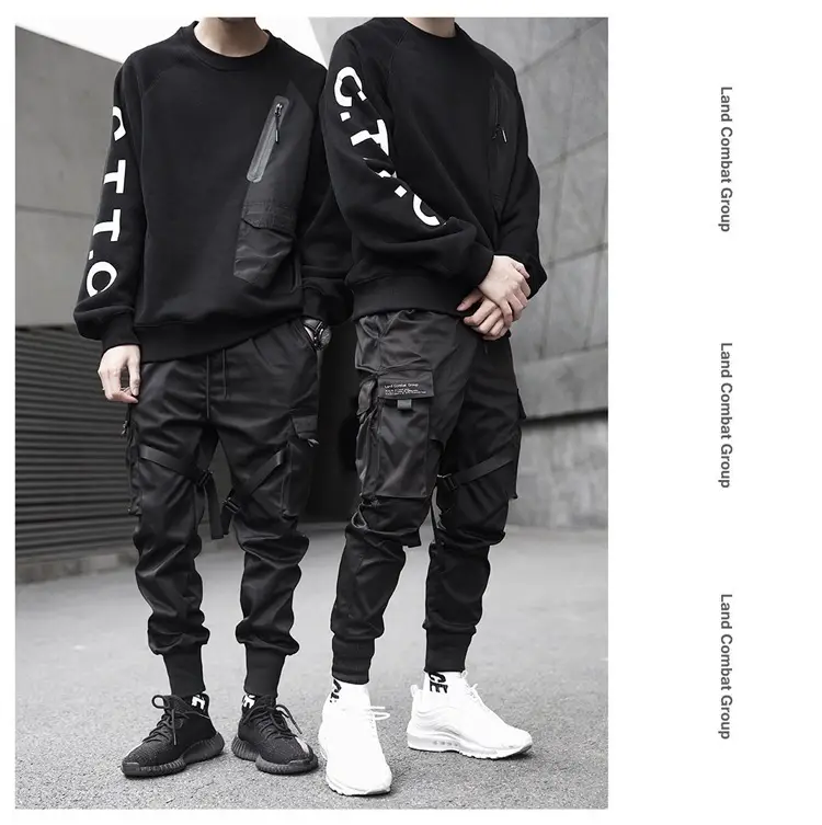 Men's Black Multi-Pocket Jogging Pants Skinny Sports Wear