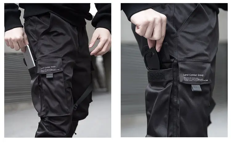 Men's Black Multi-Pocket Jogging Pants Skinny Sports Wear
