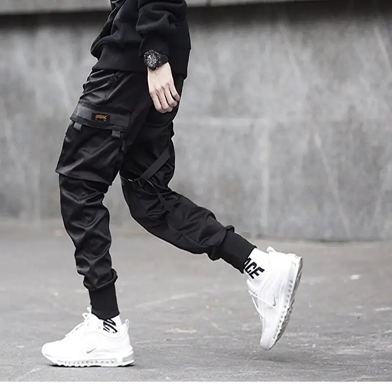 Men's Black Multi-Pocket Jogging Pants Skinny Sports Wear