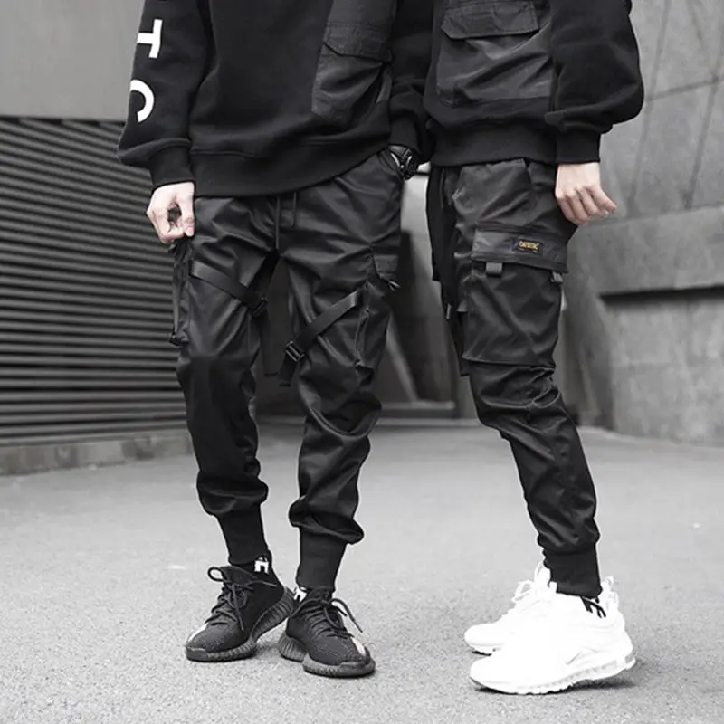 Men's Black Multi-Pocket Jogging Pants Skinny Sports Wear