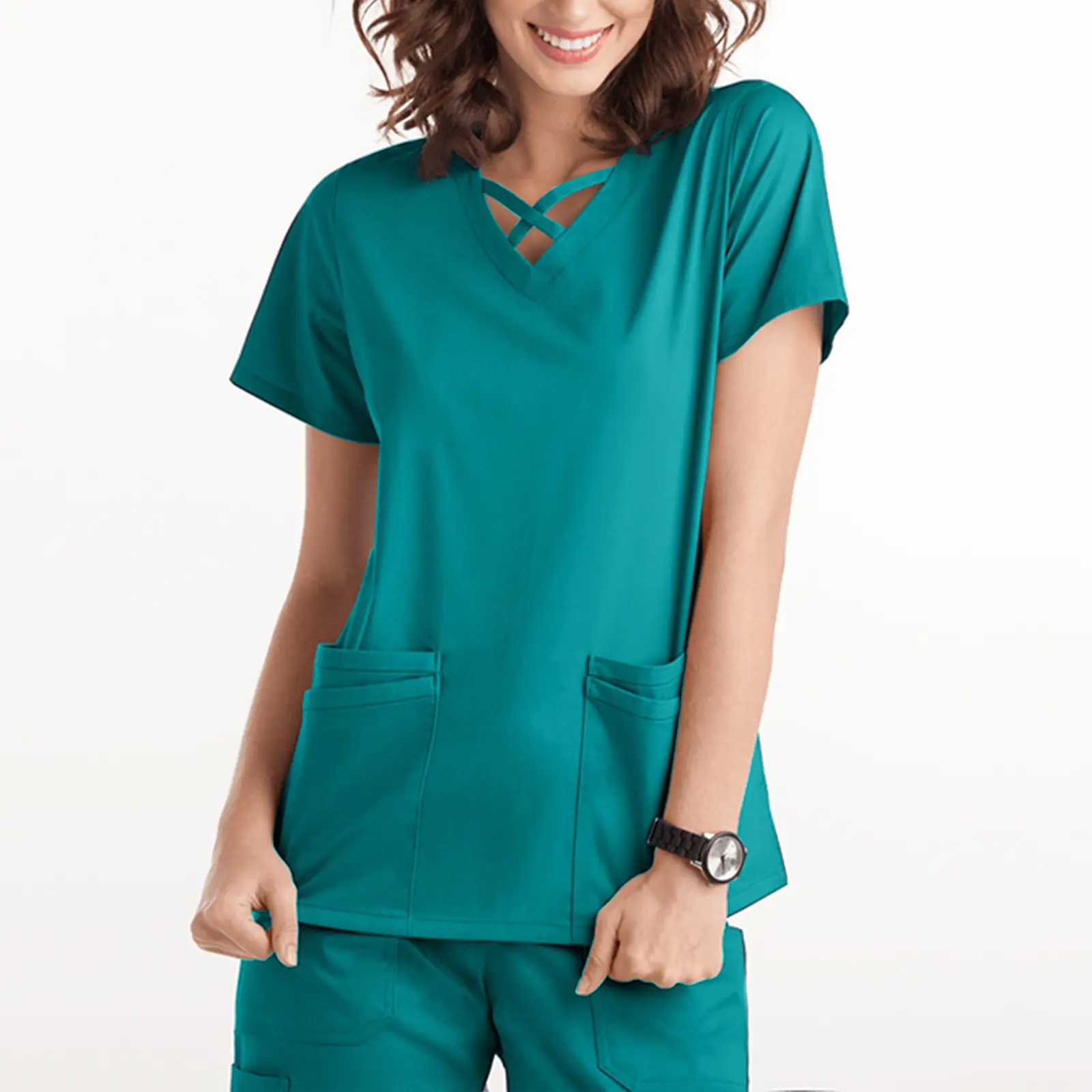 Women's Aqua Short Sleeve T Shirt Work Top Nurse Surgical - Image 17