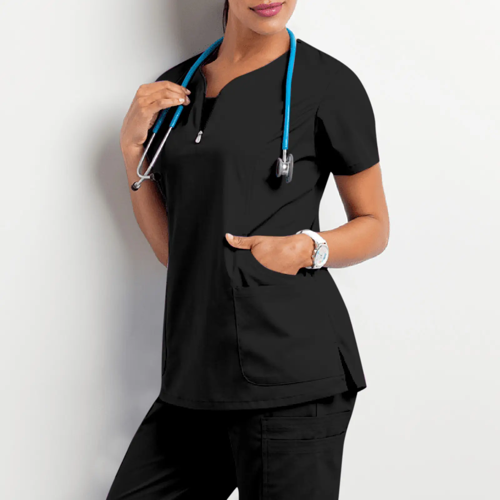 Women's Aqua Short Sleeve T Shirt Work Top Nurse Surgical - Image 2