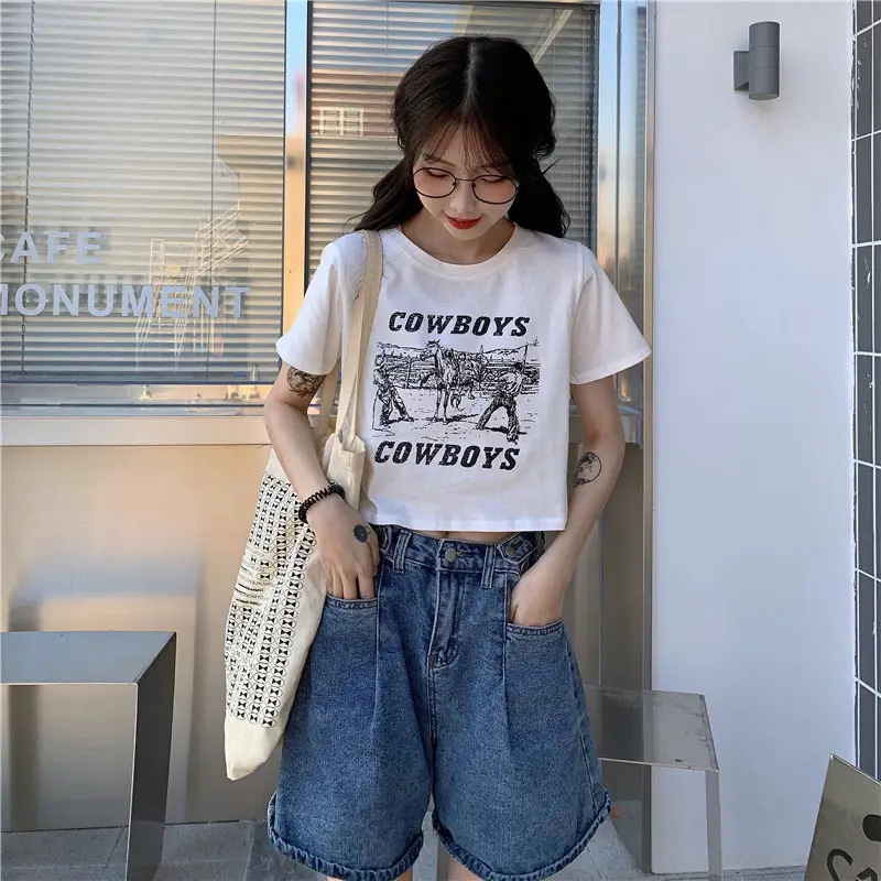 Women Retro Cowboy Print Short Sleeve T-Shirt Black 2025 — feature 3