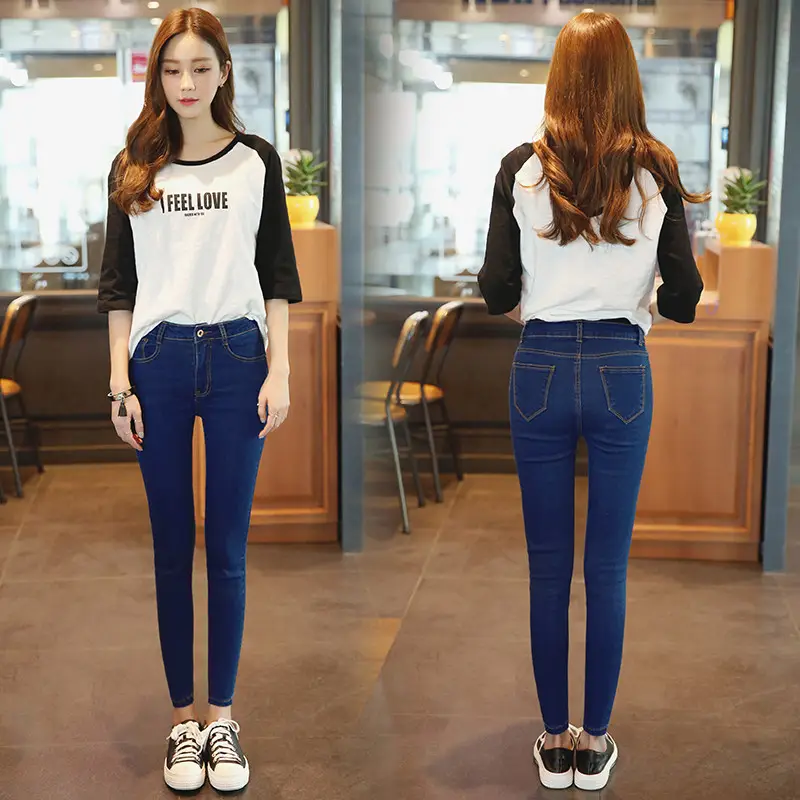 Women Slim Fit Pencil Pants Blue Stretch Medium Large - Image 4