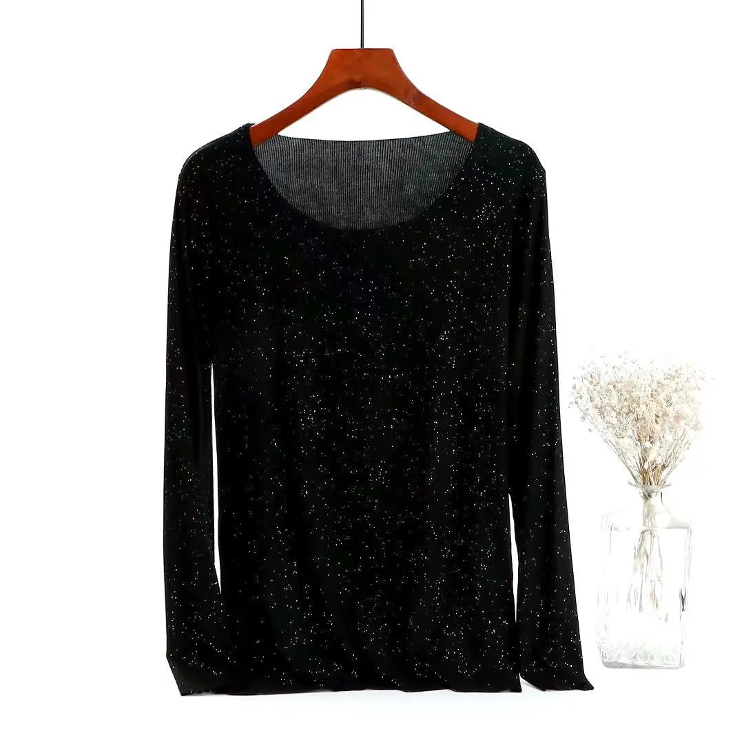 Women Long Sleeve Beige T-Shirt Round Neck Slim Fit - Image 12