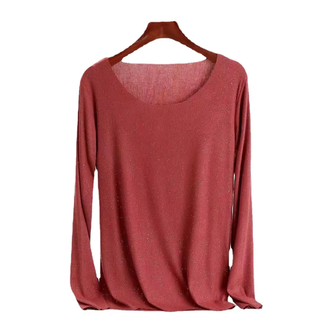 Women Long Sleeve Beige T-Shirt Round Neck Slim Fit - Image 14
