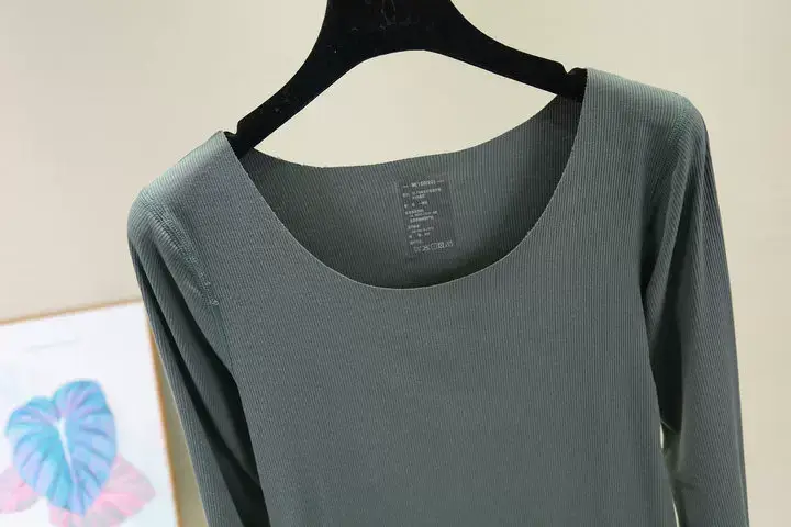 Women Long Sleeve Beige T-Shirt Round Neck Slim Fit — feature 11