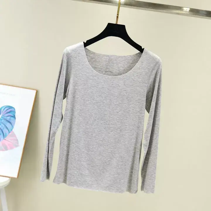 Women Long Sleeve Beige T-Shirt Round Neck Slim Fit — feature 12