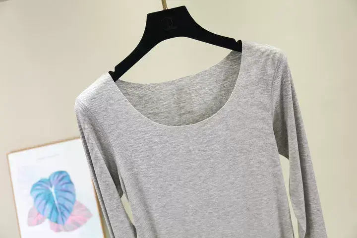 Women Long Sleeve Beige T-Shirt Round Neck Slim Fit — feature 14