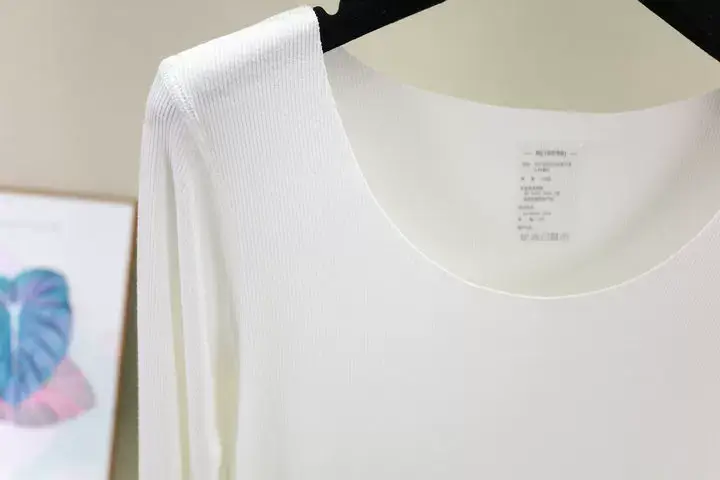 Women Long Sleeve Beige T-Shirt Round Neck Slim Fit — feature 32