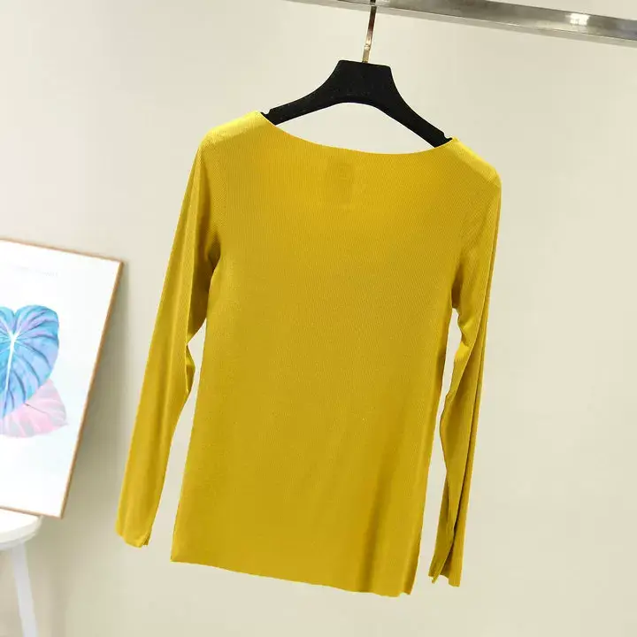 Women Long Sleeve Beige T-Shirt Round Neck Slim Fit — feature 35