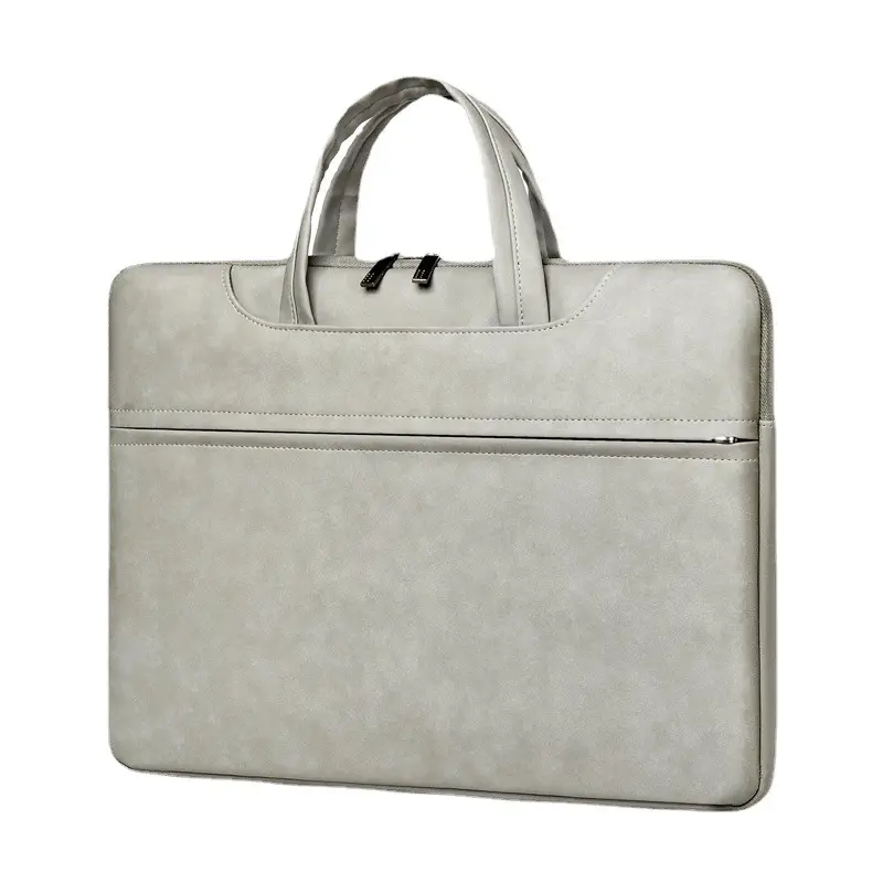Grey PU Leather Laptop Bag Women Tablet iPad Protective Bag Lightweight Shoulder Bag - Image 10