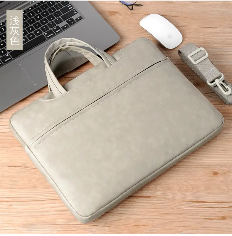 Grey PU Leather Laptop Bag Women Tablet iPad Protective Bag Lightweight Shoulder Bag — feature 15