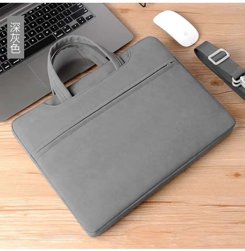 Grey PU Leather Laptop Bag Women Tablet iPad Protective Bag Lightweight Shoulder Bag — feature 16