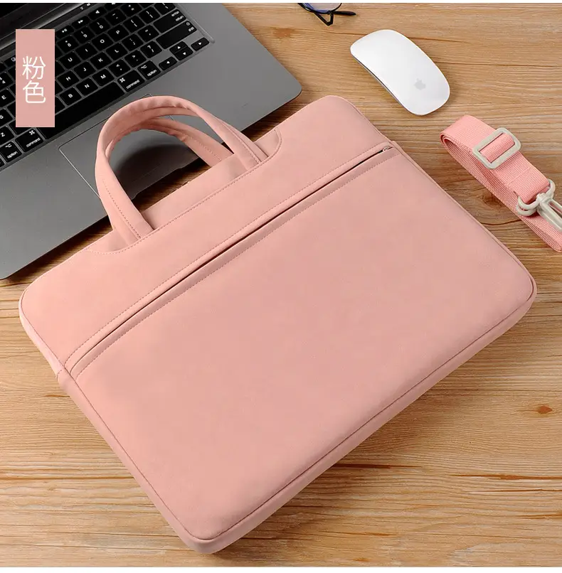 Grey PU Leather Laptop Bag Women Tablet iPad Protective Bag Lightweight Shoulder Bag — feature 17