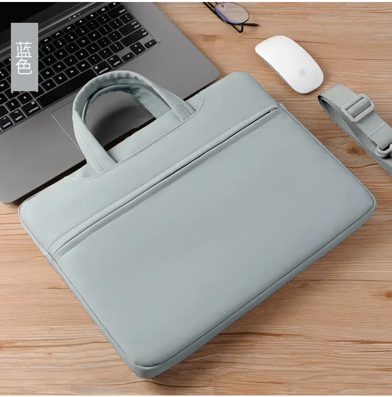 Grey PU Leather Laptop Bag Women Tablet iPad Protective Bag Lightweight Shoulder Bag — feature 18