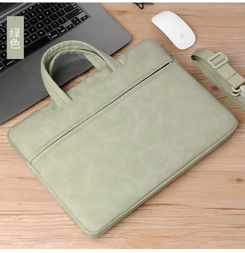 Grey PU Leather Laptop Bag Women Tablet iPad Protective Bag Lightweight Shoulder Bag — feature 19